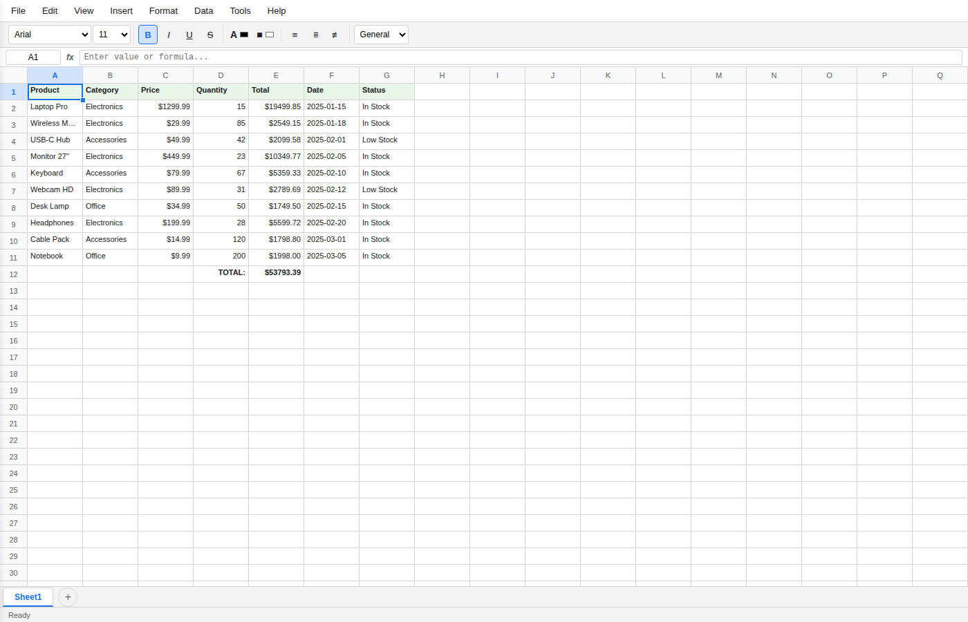 OpenSheets main interface